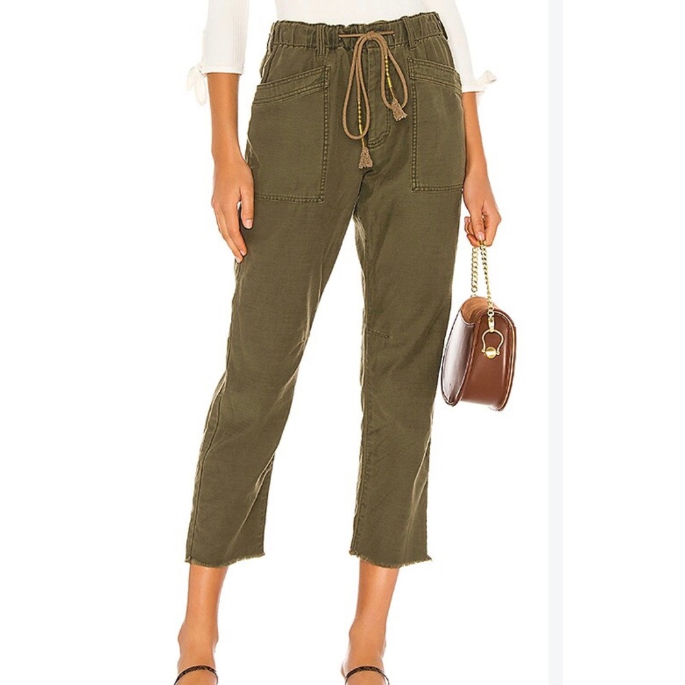 Free People Drawn Up Boyfriend Pant Army Green Cropped Utility Cargo Trousers S